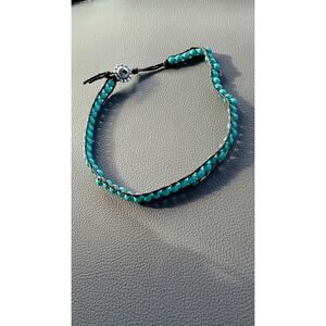 Turquoise Beaded Wrap Bracelet Leather Cord Southwestern‎ Boho Sterling Clasp